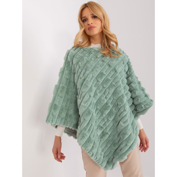 ITALY MODA Mintové kožušinové teplé pončo AT-PN-2347.68-pistacio 57954373