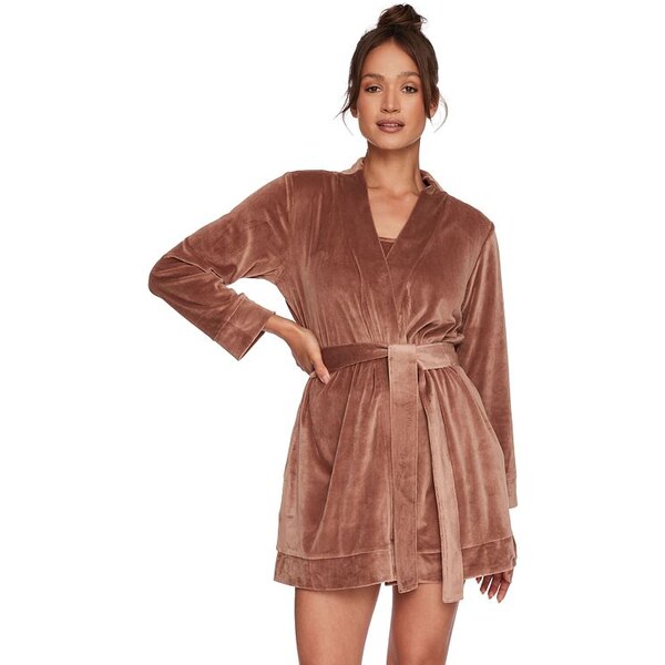 Esotiq Dámsky zamatový župan Chaggit hnedý 36817546