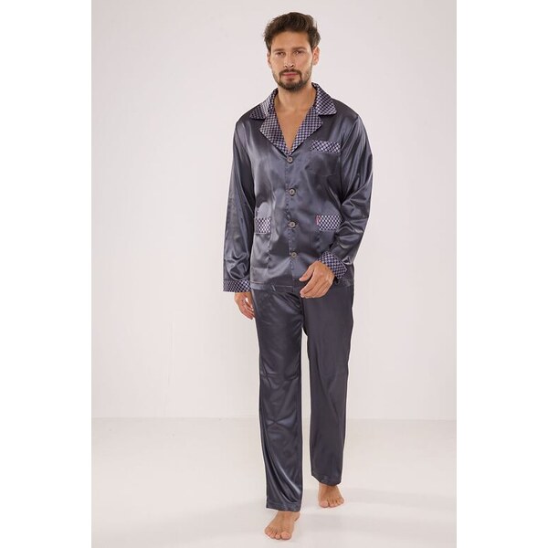 De Lafense Pánske saténové pyžamo Adam sivé 36733486