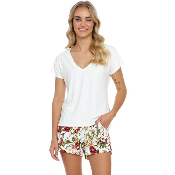 DN Nightwear Dámske pyžamo Naturalia biele s kvetinami 39580990