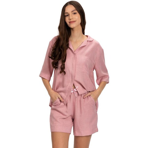 Momenti per me Dámske ľanové pyžamo Karina ružové 39563408