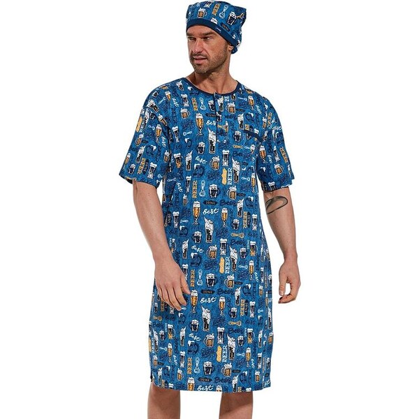 Cornette Pánska nočná košeľa Best drink modrá s pivom 41089230