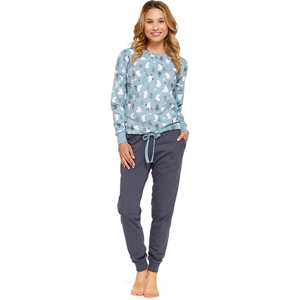 DN Nightwear Dámske pyžamo Ice blue s medveďmi vianočné 44748939