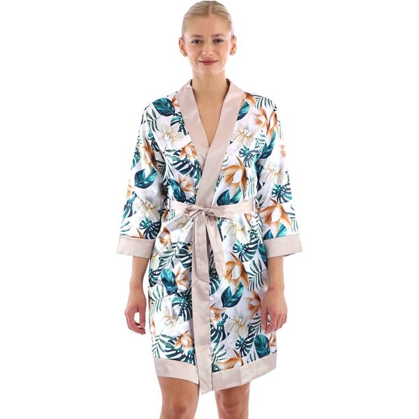 Dámsky saténový župan Dorota zeleno-béžový 45481422