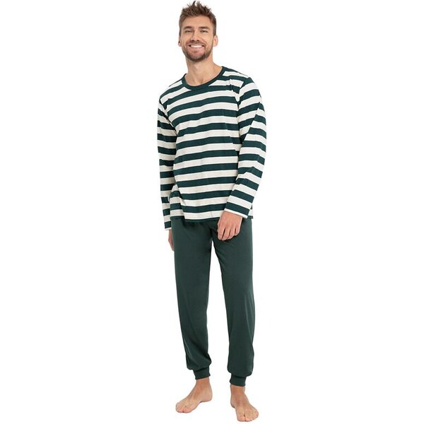 Taro Pánske pyžamo Blake zeleno-biele s pruhmi 45561339