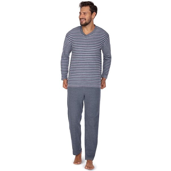 Regina Pánske froté pyžamo Alex modré s prúžkami 45889399