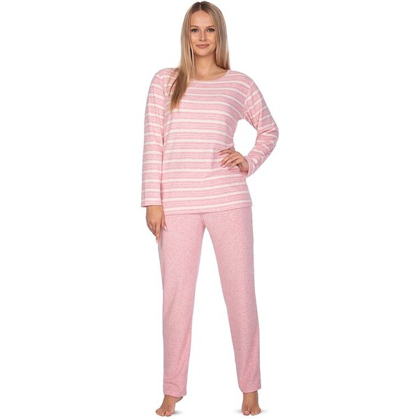 Regina Dámske froté pyžamo Agata ružové s pruhmi 45889402