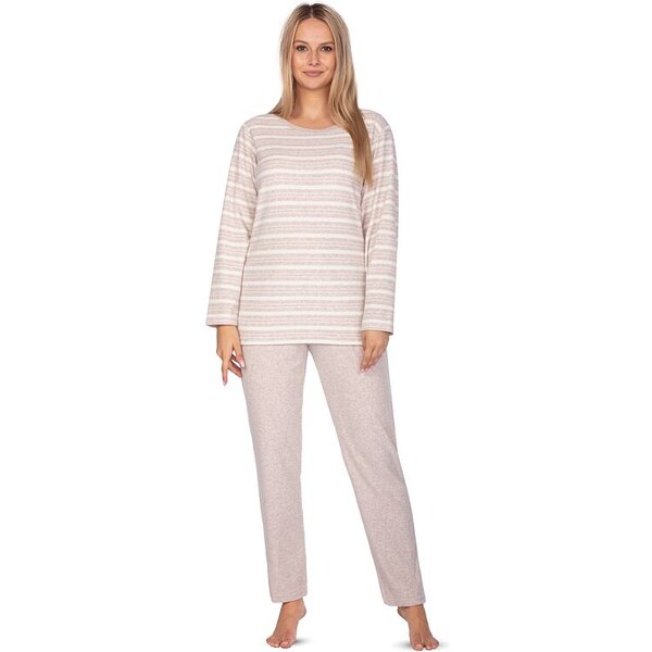 Regina Dámske froté pyžamo Agata béžové s pruhmi 45889403