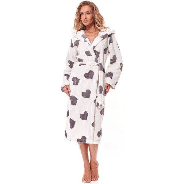 L&L Dámsky župan Futura biely so sivými srdiečkami 46043801