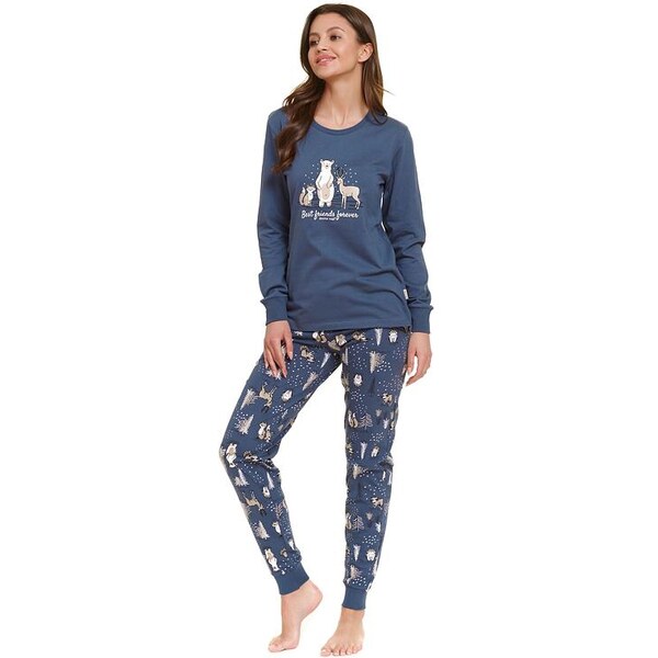 DN Nightwear Dámske pyžamo Best friends s lesnými zvieratkami modré 46745161