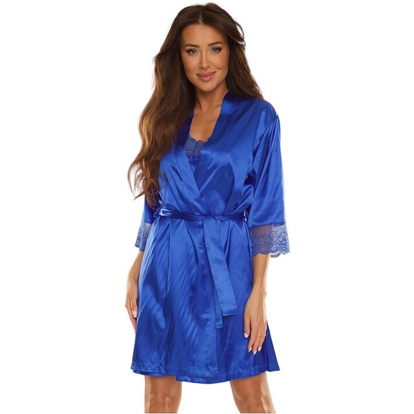 De Lafense Saténový župan Synthia modrý 47746518