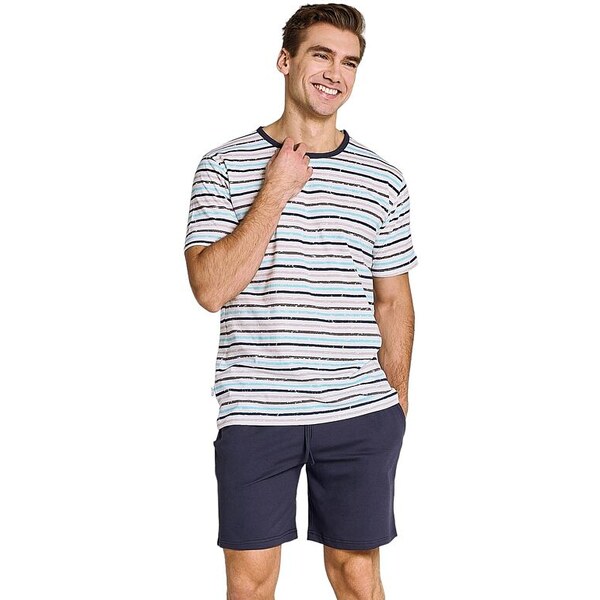 Taro Pánske pyžamo Ronnie tyrkysové prúžky 48790682