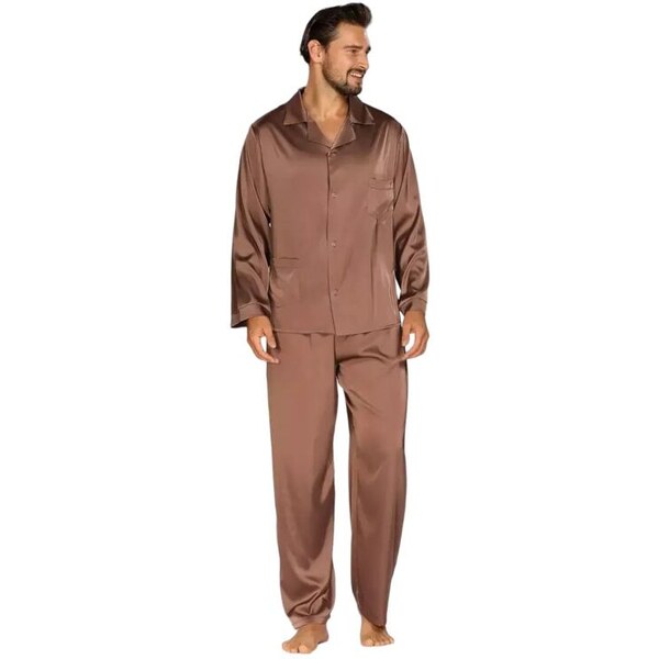 DKaren Pánske saténové pyžamo Lukas hnedý 49918990