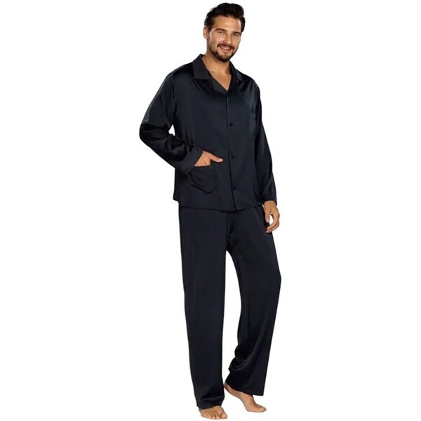 DKaren Pánske saténové pyžamo Lukas čierne 49918989