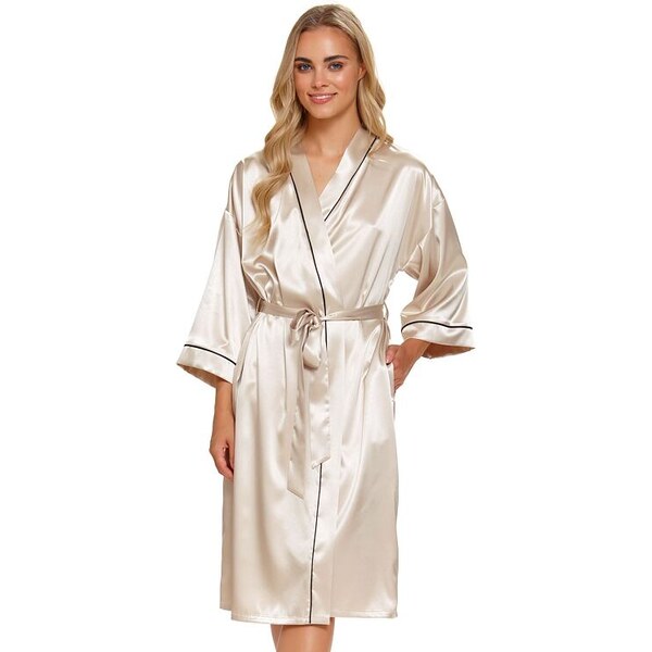 DN Nightwear Dámsky saténový župan Champagne zlatý 49318401