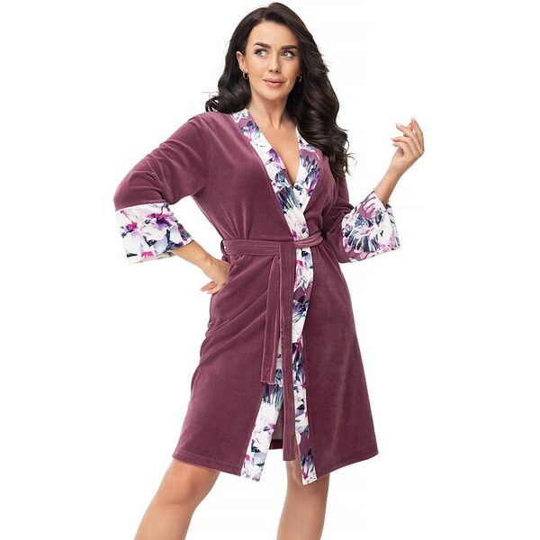 Dorota Velúrový župan Hibiscus tmavofialový 50393295