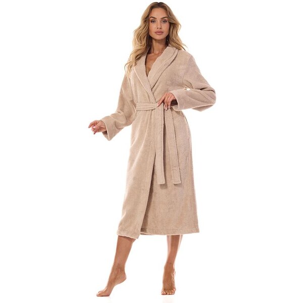 L&L Dámsky froté župan Gábina béžový s golierom 53621388