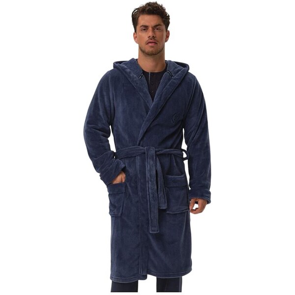 Henderson Hrejivý pánsky župan Hood modrý s výšivkou 57956869