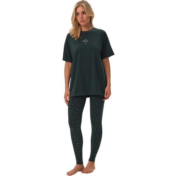 Esotiq Dámske pyžamo Febe zelené s nápisom 56279734