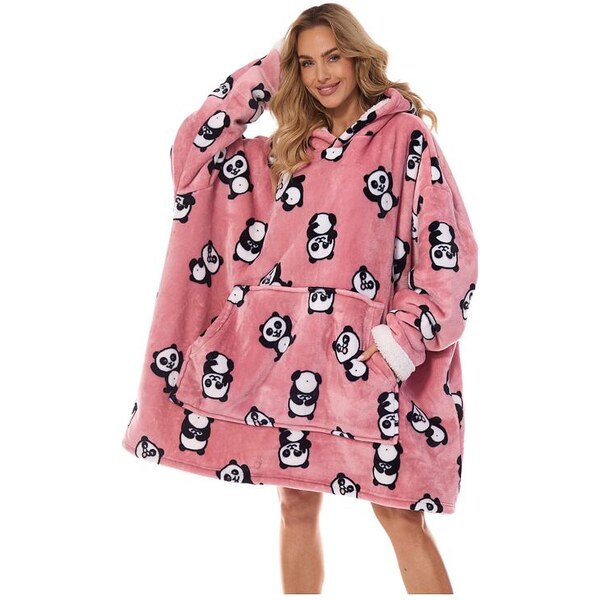 L&L Oversize mikina Hoodie ružová s pandami 58350416