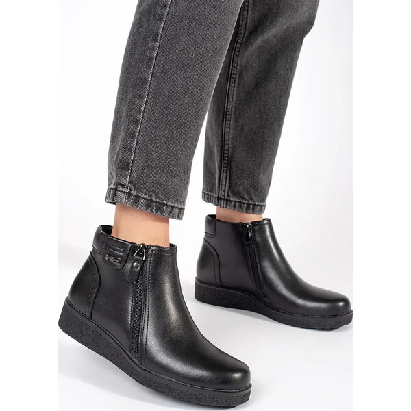 BASIC Čierne kožené pohodlné zateplené členkové topánky Sergio Leone 58321596