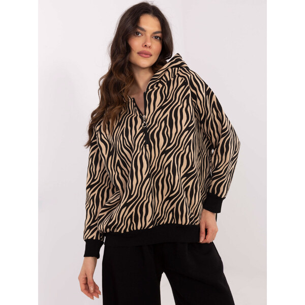 BASIC Béžovo-čierna dámska mikina s polovičným zipsom EM-BL-875.27 61779966