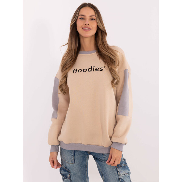 BASIC Béžová dámska zateplená mikina s okrúhlym výstrihom EM-BL-983 61732928