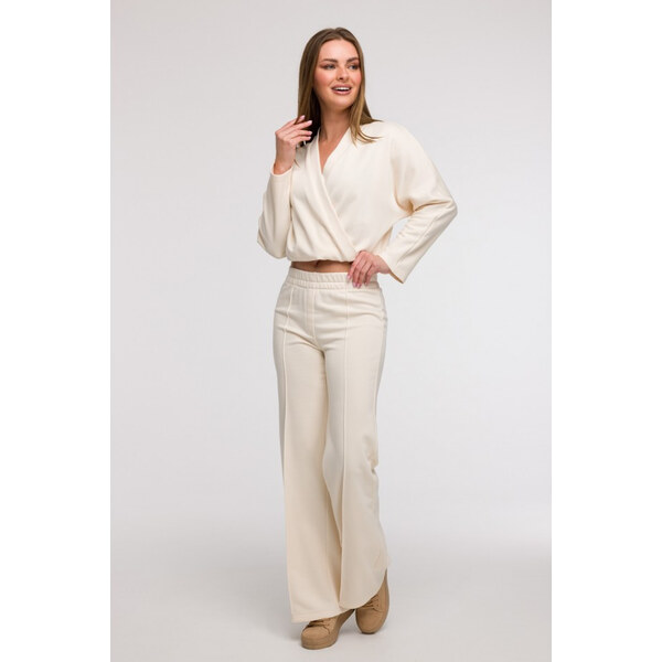 BeWear B296 Široké nohavice s prednými švami - vanilka 63092683