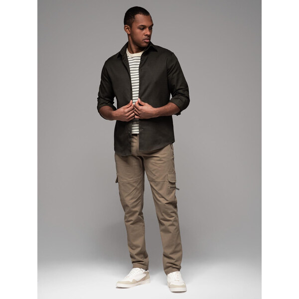 Ombre Mens cargo pants STRAIGHT LEG with zippered pockets - khaki 58145493