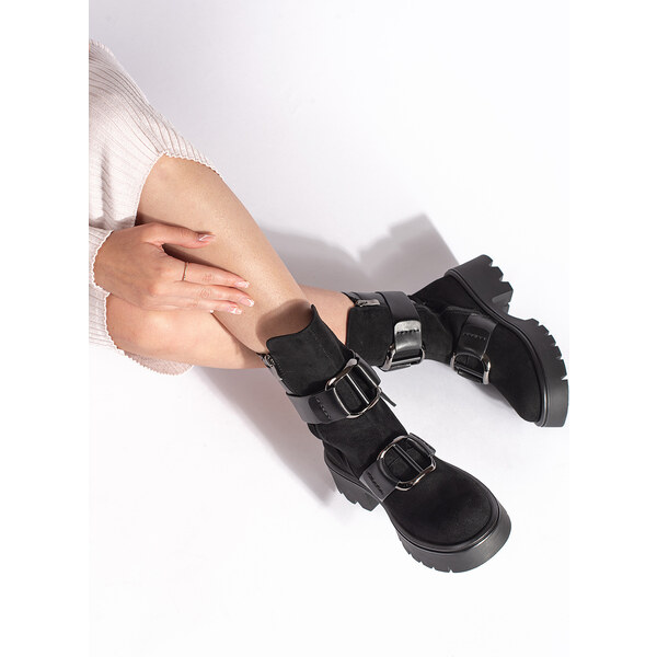 Goodin Čierne semišové dámske členkové topánky s prackou GD-FL2207B 57113260