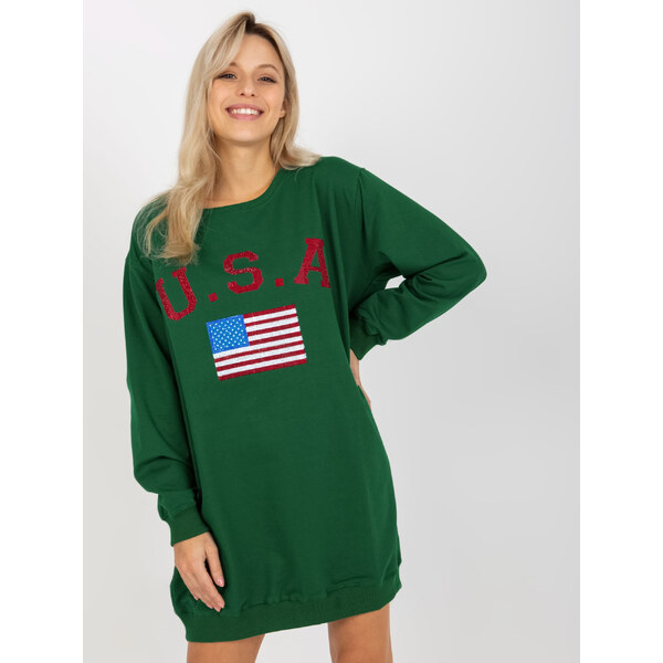 BASIC Tmavozelená dlhá mikina USA VI-BL-3192.23P-dark green 36920761