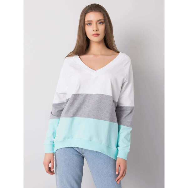 RUE PARIS Mintovo-biela dámska mikina s výstrihom RV-BL-5972.07-mint 57947416