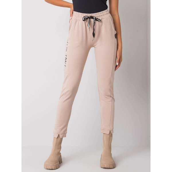 RELEVANCE Béžové tepláky s nápisom na boku RV-DR-7071.20-beige 57948210