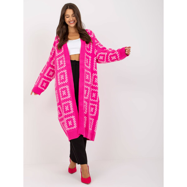 RUE PARIS Neónovo ružový dlhý oversized kardigan LC-SW-0296.08P-fluo 57950826
