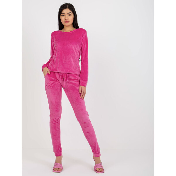 RUE PARIS Tmavoružová velúrová tepláková súprava -RV-KMPL-6083.05-dark 57951212