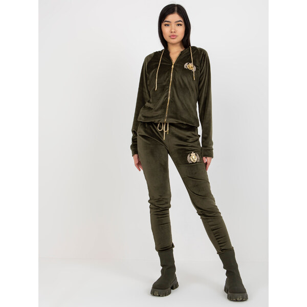 RELEVANCE Khaki velúrová súprava s výšivkami -RV-KMPL-8443.98P-khaki 57951214