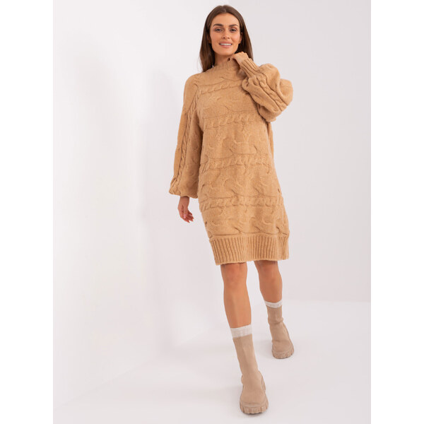 ITALY MODA Béžové pletené šaty -AT-SW-2367.76P-camel 57952901
