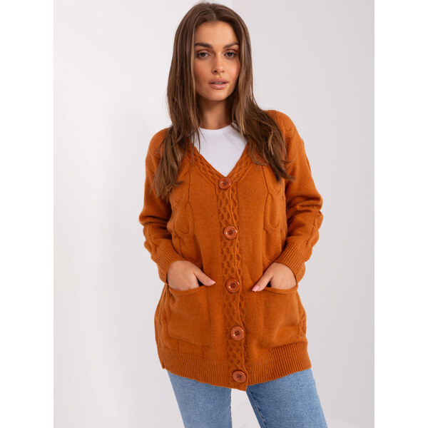 ITALY MODA Tmavo oranžový sveter na gombíky AT-SW-2241.36P-light brown 57952918