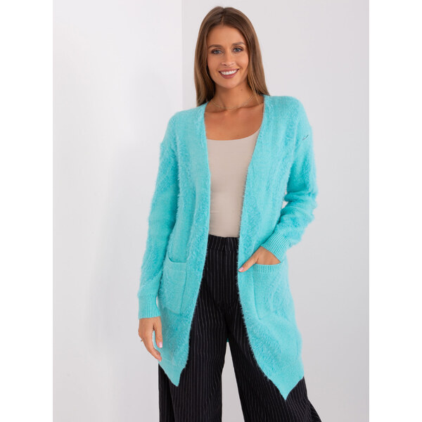 ITALY MODA Tyrkysový mäkký kardigán s vreckami AT-SW-234501.00P-mint 57953567