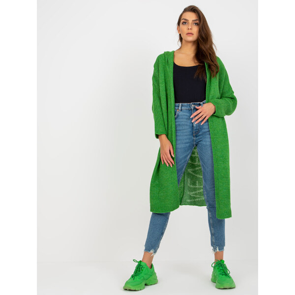 BASIC Zelený dlhý kardigan Never give up -TW-SW-BI-M56.35-green 35301079