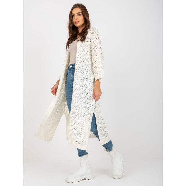 BASIC Smotanový dlhý čipkovaný kardigan -TW-SW-BI-M31.36X-ecru 35301091