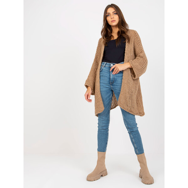 BASIC Tmavobéžový pletený kardigan -TW-SW-BI-M2202.29X-dark beige 35301081