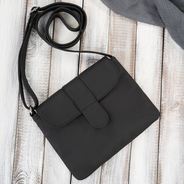 Abruzzo Dámska čierna kožená kabelka cez rameno vintage | čierna ABR 63140207