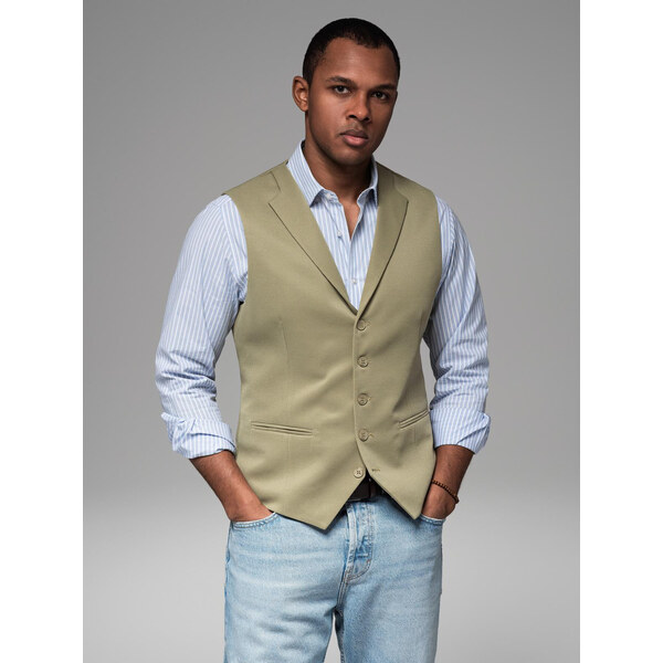 Ombre Fitted mens structured knit vest with lapels - olive 64791107