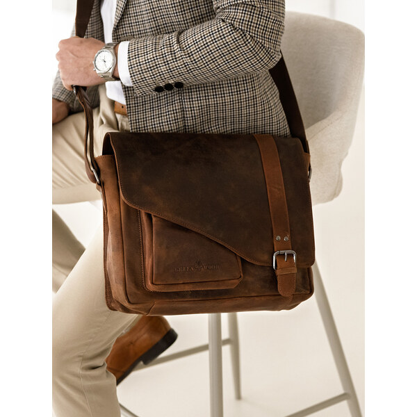 Pánska kožená taška cez rameno Greenwood Kane - hnedá 50459684