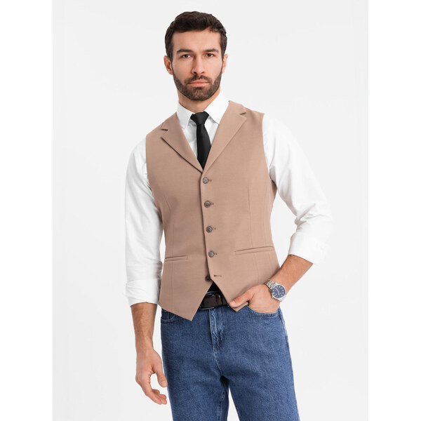 Ombre Fitted elegant mens vest with elastane and lapels - brown 64791108