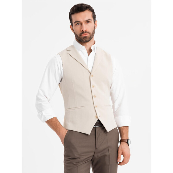 Ombre Fitted elegant mens vest with elastane and lapels - beige 64791114