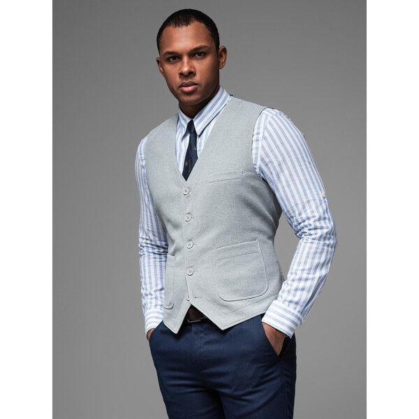 Ombre Fitted structured mens vest with patch pockets - grey melange 64791110