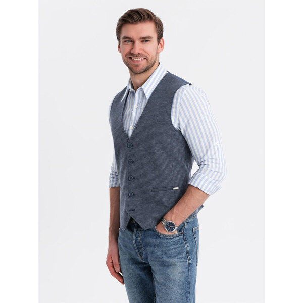 Ombre Fitted elegant mens structured knit vest - navy blue 64791111