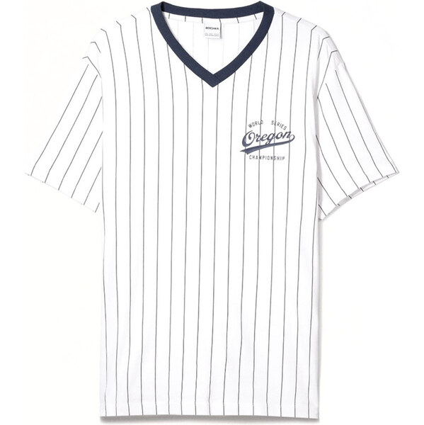 Bershka Tričko námornícka modrá / čierna / biela 63156955